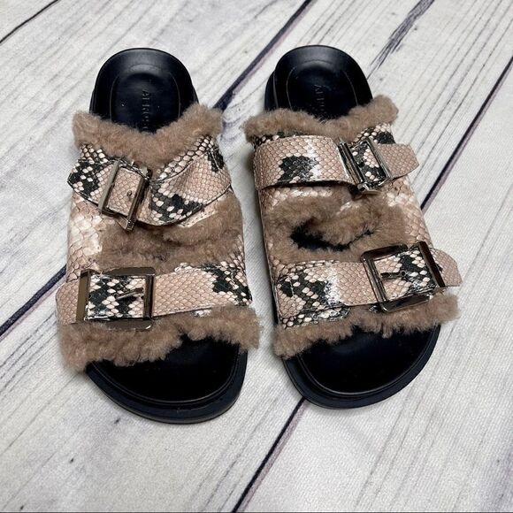 Aerosoles Olivia Snakeskin Platform Sandals Women’s Size 6 Fur Lined - Picture 2 of 9